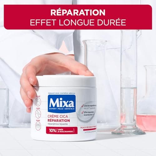 Mixa Expert Peau Sensible - Crème Cica Réparation - Réparation Effet Longue Durée - Peaux Très Sèches et Rugueuses - Visage, Corps, Mains - Hypoallergénique - 400ml