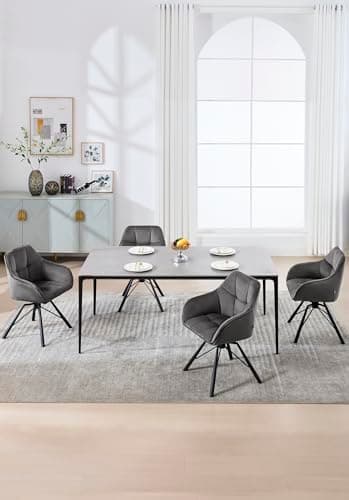WOLTU Chaise Pivotante à 360°, Lot de 4, Chaise Salle à Manger, Chaise Scandinave, Chaise de Cuisine, Fauteuil Salle à Manger, en Velours, Assise Rembourrée, Pieds en Métal, Gris Foncé, BH365dgr-4