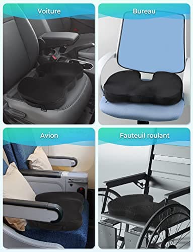 Levesolls Coussin Coccyx Coussin de Siège en Mousse à Mémoire Coussin Ergonomique pour Bureau Voiture Fauteuil Roulant