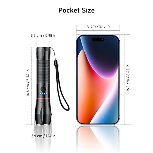 Blukar Lampe Torche LED Rechargeable, 2000L Lampe de Poche Ultra Puissante | IPX6 Étanche, 5 Modes d'éclairage & Zoomable, Torche en Aluminium & Longue Durée pour Camping/Randonnée/Urgence