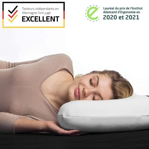 Oreiller Cervical NuMOON avec Aloe Vera et Charbon de Bambou | Coussin Ergonomique et Orthopédique Anti-Acariens, Anti-Allergènes | Pour Toutes les Position de Sommeil | Taie Extra Gratuite
