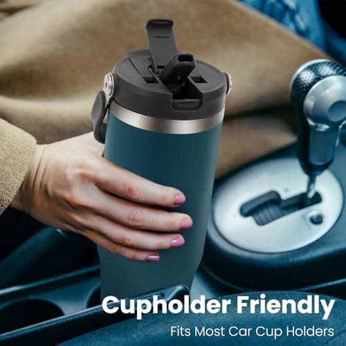 Riley Joy Gourde Isotherme 2.0 - Travel Mug Isotherme 1.2L - Gobelet avec Paille Poignée, Thermos Café pour Chaud ou Glacé en Acier Inoxydable sans BPA pour Voyage Camping