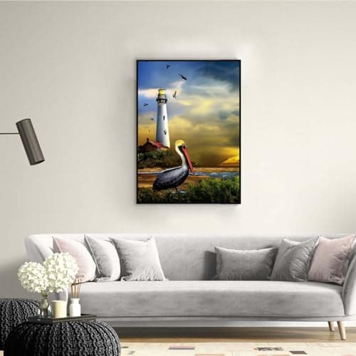 Ginfonr 5D Diamant Painting Diamond Painting Complet Phare Pélican, Broderie Peinture Diamant Painting Pigeon Animal Kit Complet Décoration De Pour La Décoration Murale De La Maison 30x40 cm