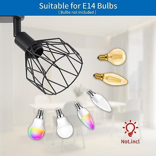 ANWIO Plafonnier Spots, 3 Spots de Plafond Led Intérieurs Base E14, Spots de Plafond Noirs avec Base Rectangulaire, Spots de Plafond LED Rotatifs (Sans Ampoules).