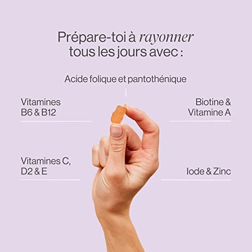 Shine Bright Gummies Pousse Cheveux | Vitamines pour la peau, les cheveux et ongles | Biotin, Acide Folique, Vitamine B6, B12 | 60 Gummies | Tummy Tox