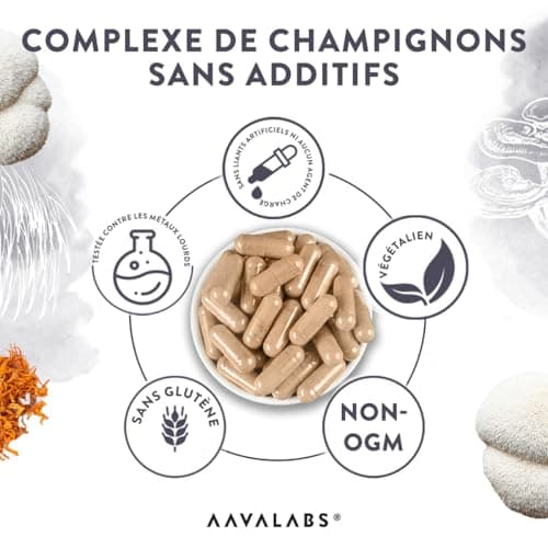 Lions Mane 18000mg 30:1 avec Cordyceps Sinensis, Reishi Ganoderma et Zinc | Criniere de Lion Champignon Hericium Erinaceus Nootropique Puissant Memoire et Concentration Mushroom Complex - 120 Gelules