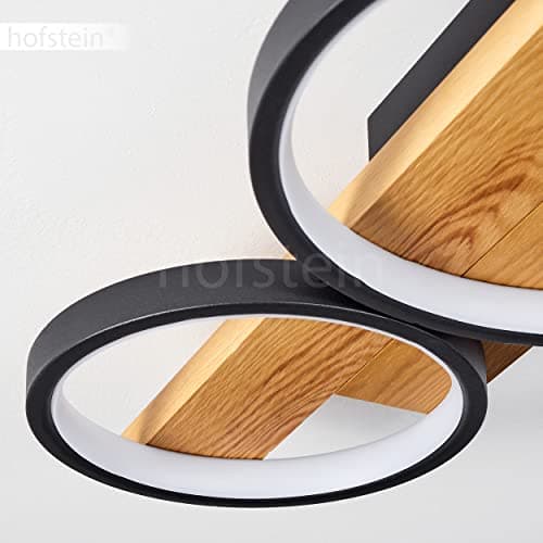 Plafonnier LED Rodekro, plafonnier à intensité variable en métal/bois en noir/nature/blanc, luminaire à intensité variable avec poutre en bois, LED 44 watts, 3000 K, 5100 lumens