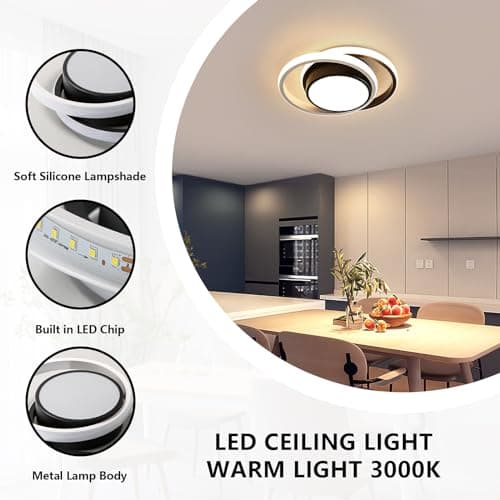 Comely Plafonnier LED, Rond Lampe de plafond 32W 2350LM, Moderne Luminaire Plafonnier pour Couloir Coucher Salle de Bains Cuisine Salon, Blanc Froid 6500K, Longueur 28cm, Noir