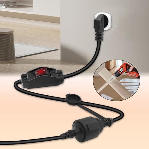RIIEYOCA Câble d'extension 16A / 250V Shucko à 90 degrés avec Interrupteur extérieur, Prise de sécurité à 2 Broches sur Prise, extérieur ou intérieur (0,6 m)
