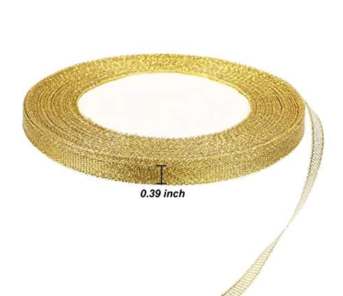 Lot de 5 rouleaux de ruban doré scintillant de 1,0 cm en tissu doré brillant magnifique ruban pour cadeaux, bricolage, décoration de mariage, fête de mariage, Brithday Wrap DIY Artisanat