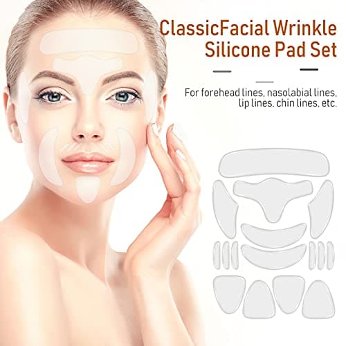 32 Pièces Patchs Réutilisables pour Visage Coussinets en Silicone pour Cou Front Couvertures de Masque Faciaux en Silicone pour Lissage de Visage Poitrine Yeux Bouche(Transparent, Rose)
