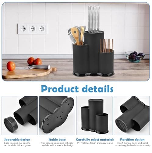 GOEDCH 3 en 1 Blocs à Couteaux Vides Universel: 23 X 22cm Noir Support de Bloc à Couteaux Rond Universel, Bloc Couteaux Universel, Porte Couteau Universel avec Fentes pour Cuisines, Restaurants