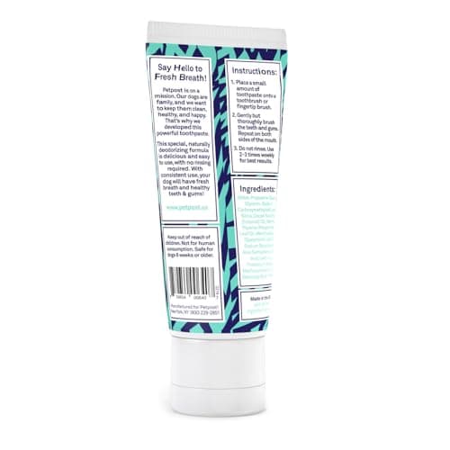 Petpost | Dentifrice pour Chiens - Gel Dentaire à Base d'huile de Coco et de Bicarbonate de soude pour éliminer naturellement la Mauvaise haleine - Dites Adieu à la Plaque et aux Caries - Goût Menthe
