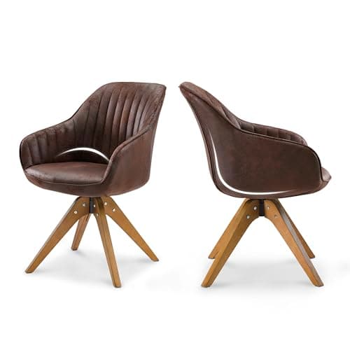 Zouron Chaise de Salle à Manger avec Pieds en Bois (Velours),Chaise pivotante, Chaise de Cuisine, Chaise de Salon avec accoudoirs, Chaise de Bureau à Domicile, Marron foncé