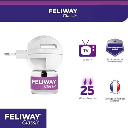 FELIWAY Classic – Anti Marquage Urinaire, Anti Griffade – Diffuseur électrique calmant + recharge 48ml - Naturel - Fabriqué en France - Réduit le stress des chats et les problèmes comportementaux