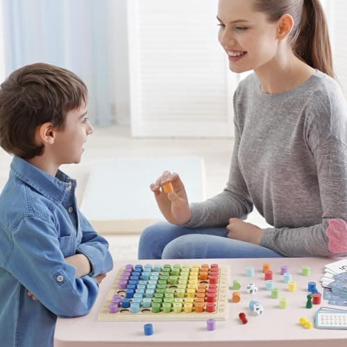 Weinsamkeit Table de Multiplication, Tableau de Multiplication en Bois, Jeux de Plateau Table de Multiplication Montessori, Jeux Montessori Mathématiques pour 3 4 5 Ans Apprendre à Chiffres