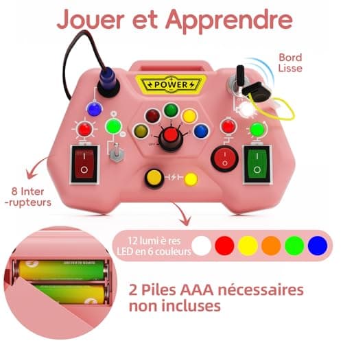 Yitical Montessori Jouet Bebe 1 an LED Busy Board, Jeux Enfants de Motricité avec 8 Interrupteurs LED, D'éveil Sensoriel Cadeau pour Bébé12 18 Mois 2 3 Ans Garçons Filles