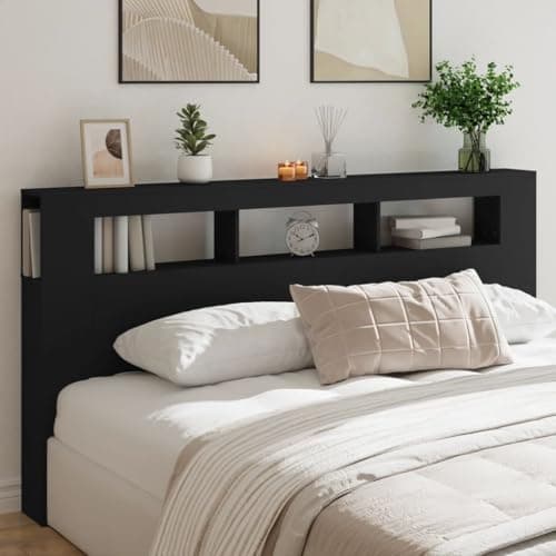 IKAYAA Tête de lit à LED Tête de lit avec Rangement Tete de lit 200 cm Têtes de lit pour adulte-Noir-200 x 103.5 cm