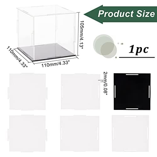 FINGERINSPIRE Vitrine Acrylique Transparente avec Base Noire Cube 11X11X10cm Boîte Transparente Auto-Assemblage Vitrine de Protection Antipoussière pour Figurines d'action Jouets de Collection