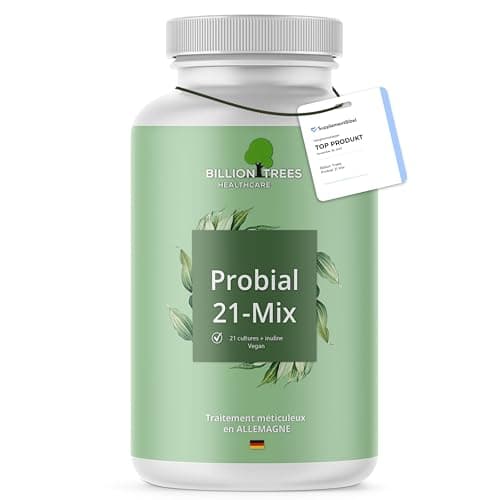 Probial 21 Mix | 21 souches bactériennes + maximum d'inuline | 180 gélules à enrobage entérique (DRcaps ®) | Dosage idéal de bactéries et d'inuline | Vegan | Transformé et testé en Allemagne