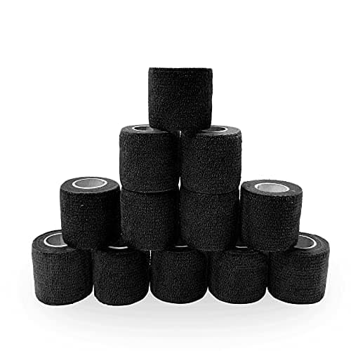 SUPERBE Bandage Autoadhésif Noir 5cm X 4,5m, 12 Rouleaux de Bande Cohesive, Bande Adhesive Elastiquef Bandes pour Strapping, Idéal pour Le Sport, Les Genoux, Les Chevilles et Les Poignets