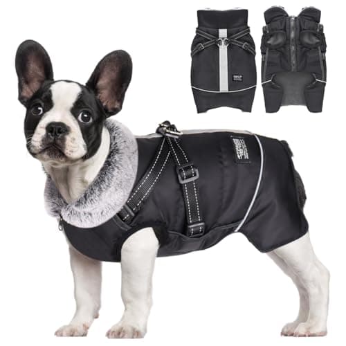 Oslueidy Chaud Chien Manteau, Veste d'animaux de Compagnie d'hiver Vêtements de Petits Chiens réfléchis Veste à Coupe-Vent Tenue de Chiens avec Harnais pour Les Petits Chiens de Taille Moyenne