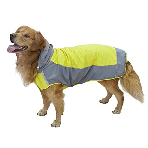 PETCUTE Imperméable pour Chien avec Réglable Capuchon,Imperméable Chien avec Bandes Réfléchissantes,Trou pour Harnais,Imperméable,Veste de Pluie pour Petit Moyen Gros Chiens,Manteau De Pluie Chien