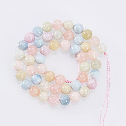 nbeads 48 Pcs Perles en Pierre Naturelle, 8 mm Perles en Morganite Naturelle Rondelle Perle Ronde Brins Perles d'Espacement pour Bracelets Colliers Fabrication de Bijoux et Artisanat, Trou : 1 mm