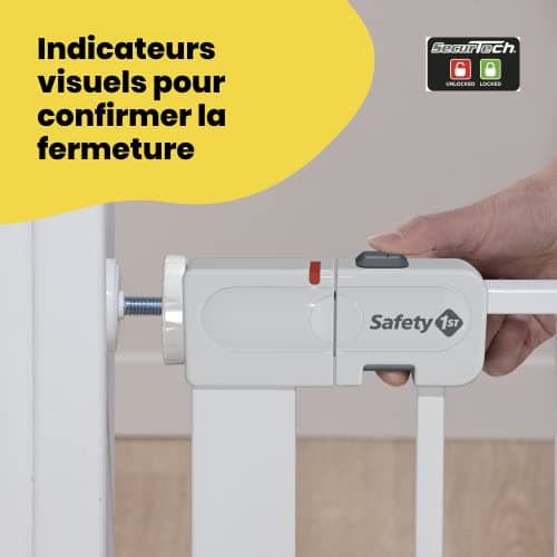 Safety 1st Auto Close Gate, Barrière de sécurité enfant Safety 1st, 73-80 cm (max. 136 cm), Barrière escalier enfant à pression, Ouverture d'une main, Sans vis ni perçage, Double verrouillage, Blanc