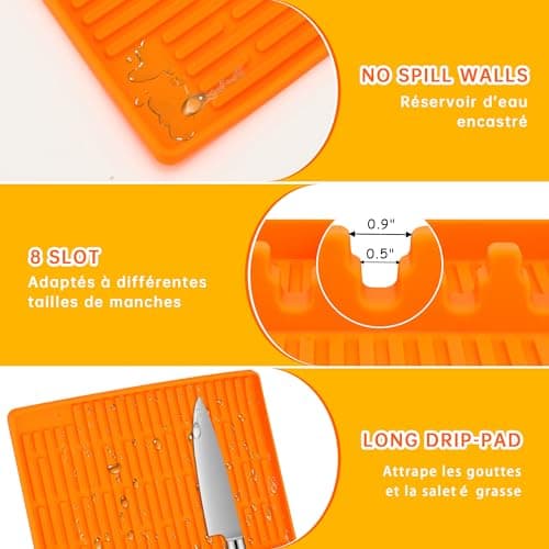 Tapis de Cuisson Barbecue, Ustensiles Barbecue Compatible avec Grille à Gaz, Tapis de Spatule en Silicone Tapis d’Etagère Latérale pour BBQ Grills Comptoirs (Orange Epais)
