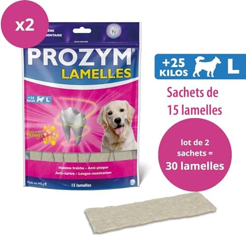PROZYM Pack 2x15 Lamelles pour Chiens - Soin Dentaire à mâcher - N°1 chez Les vétérinaires - Haleine fraîche - Anti-tartre - Anti-Plaque - Gencives saines - 30 Lamelles (L)