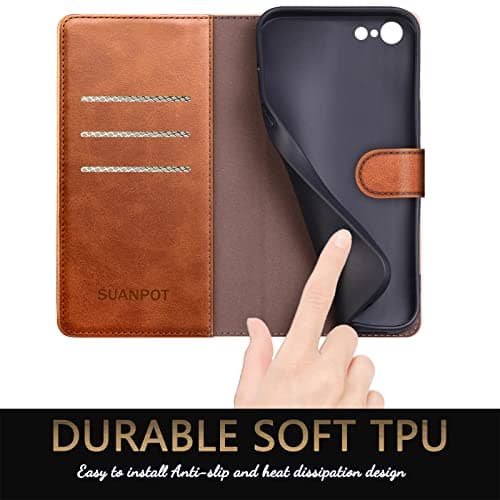 SUANPOT Etui Coque pour iPhone SE2022/7/8/SE2020 Pouces [RFID Blocage][Magnétique Protection]Fentes pour Cartes Protection Etui Housse Premium en Cuir PU pour Apple SE2022 Etui Portefeuille Brun Clair
