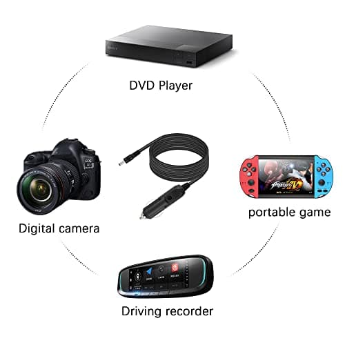 YAODHAOD Câble Allume-Cigare de Voiture 12V 3A DC, 5,5 x 2,1 mm vers Chargeur de Voiture, câble d'alimentation, rallonge d'alimentation Automatique pour DVR de Voiture, caméra, GPS, CCTV (2,5 m)
