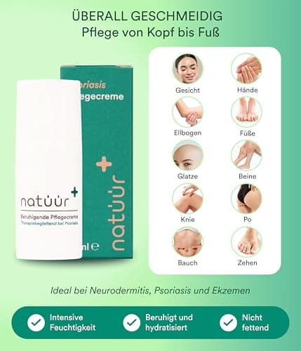 Natüür Crème de soin apaisante psoriasis - Crème psoriasis 15 ml aux ingrédients naturels, sans parfum, sans silicones ni colorants - à l'extrait de neem, apaise et hydrate la peau