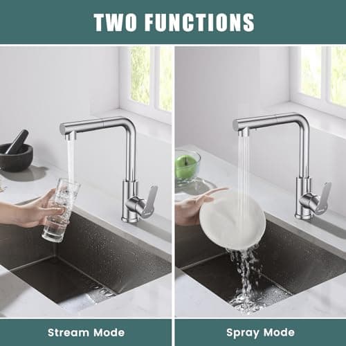 HURRAN Robinet Cuisine avec Douchette Extractible, Mitigeur Cuisine en acier inoxydable avec 2 Modes de Pulvérisation, Robinetterie de Cuisine Monocommande Pivotant à 360°, Nickel Brossé