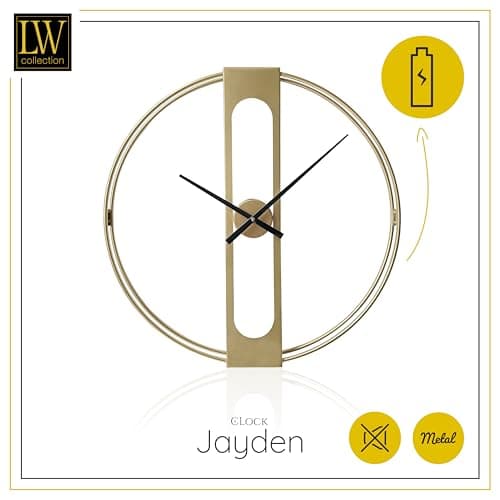 LW Collection Horloge Murale Jayden Or 60 cm - Grande Horloge Murale Industrielle en Métal - Horloge Murale Moderne - Mouvement Silencieux - Horloge Silencieuse