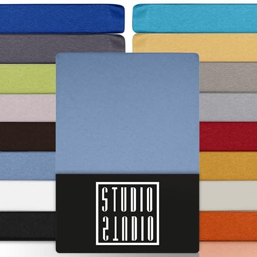 STUDIO Basic Drap Housse 180x200 cm, 100% Coton peigné, certifié Oeko-TEX 100, qualité de Marque, Drap de Matelas 180 x 200 jusqu'à 25 cm, Bleu Moyen