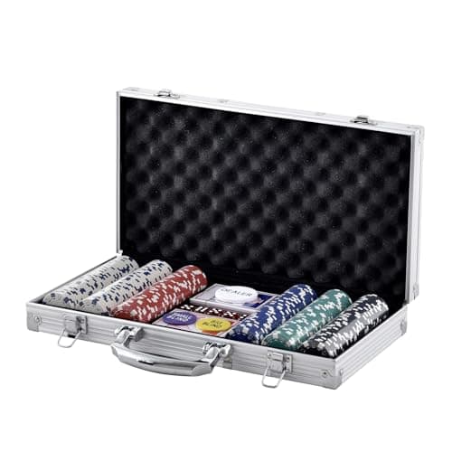 VEVOR Mallette de Poker 300PCs Jetons de Poker en Plastiques PS 11,5 g 40x3,3 mm avec 2 Jeux de Cartes 1 Bouton de Croupier et 2 Boutons Blind pour Blackjack Texas Jeux de Hasard Casino à Domicile