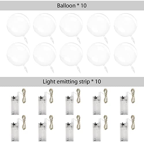 OSDUE LED Ballons, Paquet de 10 Ballons Lumineux, 24 Pouces Ballons Bobo à l'Hélium Transparent avec 10 Guirlandes Lumineuse pour la Saint Valentin Halloween Noël Mariage Décoration (Couleur chaude)