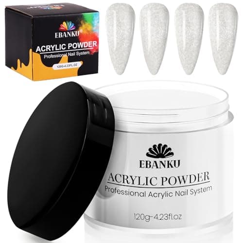 EBANKU Poudre acrylique à paillettes argentées, 120 g, poudre acrylique de grande capacité, poudre acrylique professionnelle, pour extension des ongles, sculpture des ongles, pas besoin