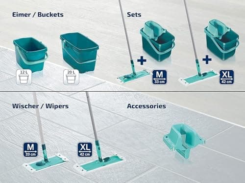 Leifheit Set Combi Clean XL, seau et balai essoreur faciles d'utilisation, balais serpillière avec mécanisme d'essorage intégré, kit de lavage sol vert