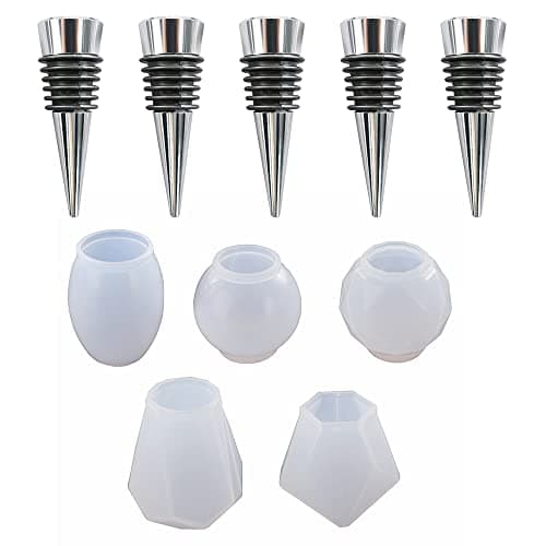 Lot de 5 moules irréguliers en résine pour bouchon de bouteille avec 5 bouchons de bouteille, moules en résine époxy cristal, faciles à démouler, pour la fabrication de cadeaux, les travaux manuels