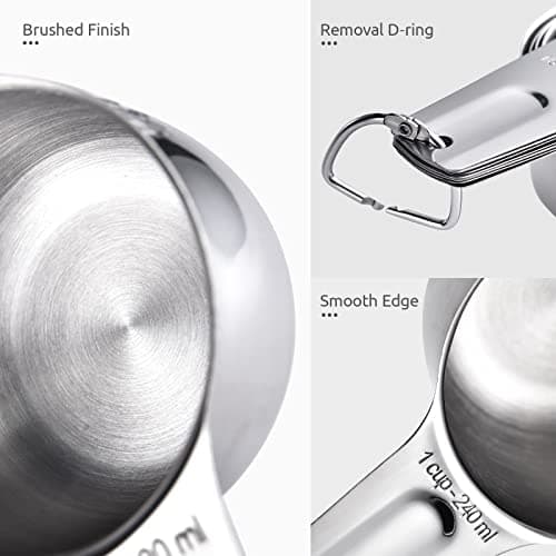Tasses et Cuillères à Mesurer: U-Taste Ensemble de 15 Cuillères Cups Doseuses en Acier Inoxydable 18/8, 7 Tasses & 7 Cuillères & 1 Tableau de Conversion de Mesure Magnétique (Argent)