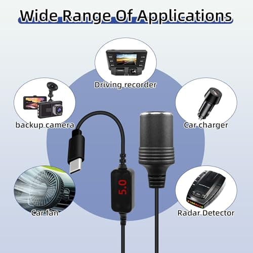 RIIEYOCA Câble Convertisseur USB C Mâle vers Prise Allume-Cigare, 5V à 20V Type C, Adaptateur Allume-Cigare Femelle avec Affichage Numérique pour Caméra de Tableau de Bord, GPS (0.3M/1FT)