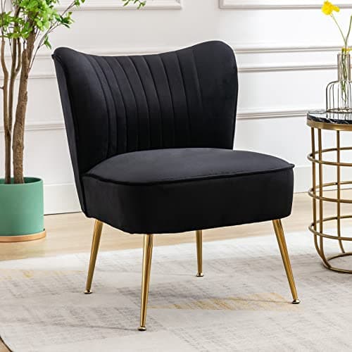Wahson Fauteuils en Velours Fauteuil de Salon Confortable, Fauteuil Scandinave avec Pied Doré et Siège Épais, Chaise Salon Rembourrée pour Salon et Chambre, Noir