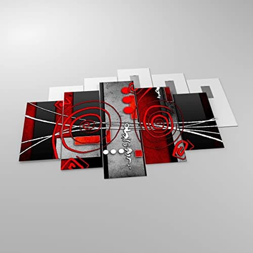 Moderne Impression sur Verre 150x100cm Image Tableau en Verre Decoration Murale Graphique figures géométriques cercle Grand XXL Tableaux Decoratifs Triptyque 5 parties Deco Salon Art GEA150x100-0599
