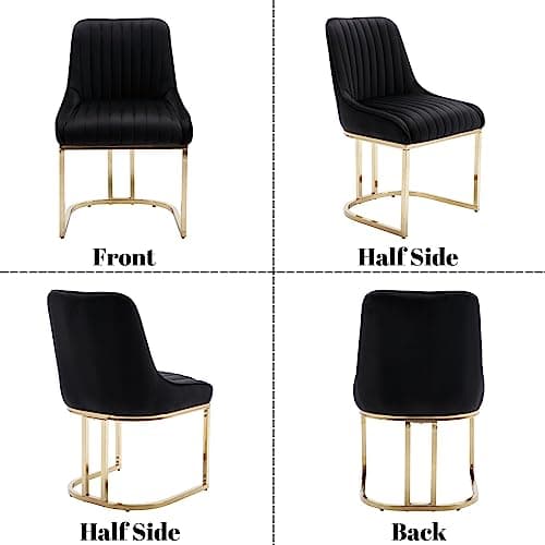 Wahson Chaises Salle à Manger Lot de 2 Chaises de Salle à Manger en Velours Chaise de Cuisine avec Pied Doré, Chaise Salle a Manger Moderne avec Coussin Épais, Noir