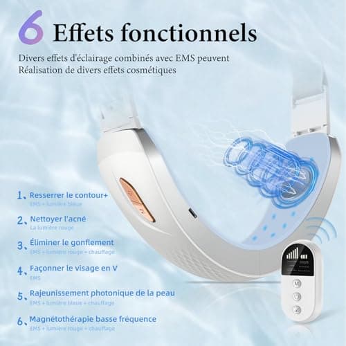 Wonder Forge Appareil de Levage du Visage, EMS Massage Visage, 6 Modes V-Face Shaping Massager Électrique, Massage Visage à Lumière Rouge et Bleue avec Télécommande