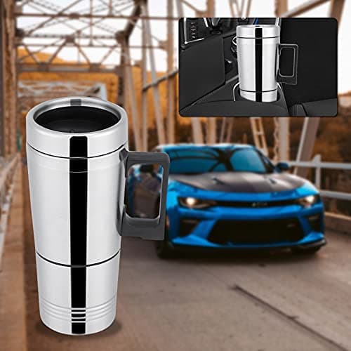 HERCHR 12V/24V 300ML Bouilloire électrique de Voiture de Voyage, Tasse Chauffée électrique de Tasse de Wagon d'acier Inoxydable avec Une Tasse de Chauffage pour l'eau, Thé, Café, Lait(24V)