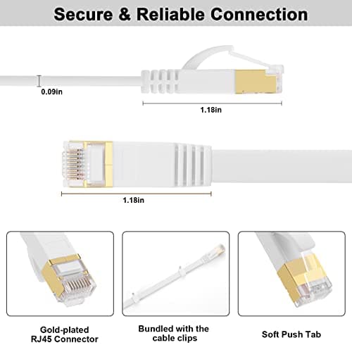 Fumitt Câble Ethernet Cat 8 15M,Câble réseau internet plat Gigabit RJ45 Lan haute vitesse 40Gbps 2000MHz pour Commutateur,Routeur,Modem,Xbox,PS4,boîtier TV